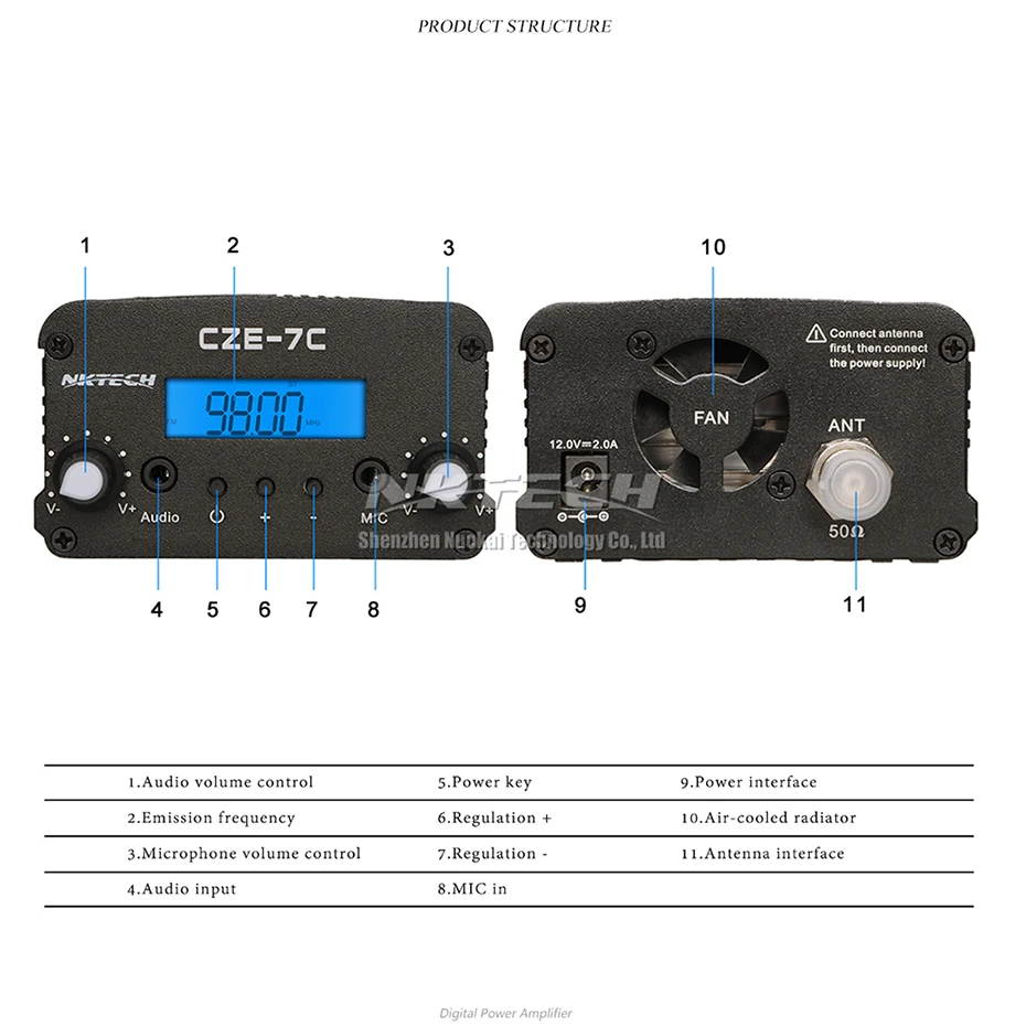 NKTECH CZE-7C PLL fm-передатчик радио вещательная станция 1 Вт/7 Вт стерео частота 76-108 МГц Pro кампус усилители ЖК-подсветка