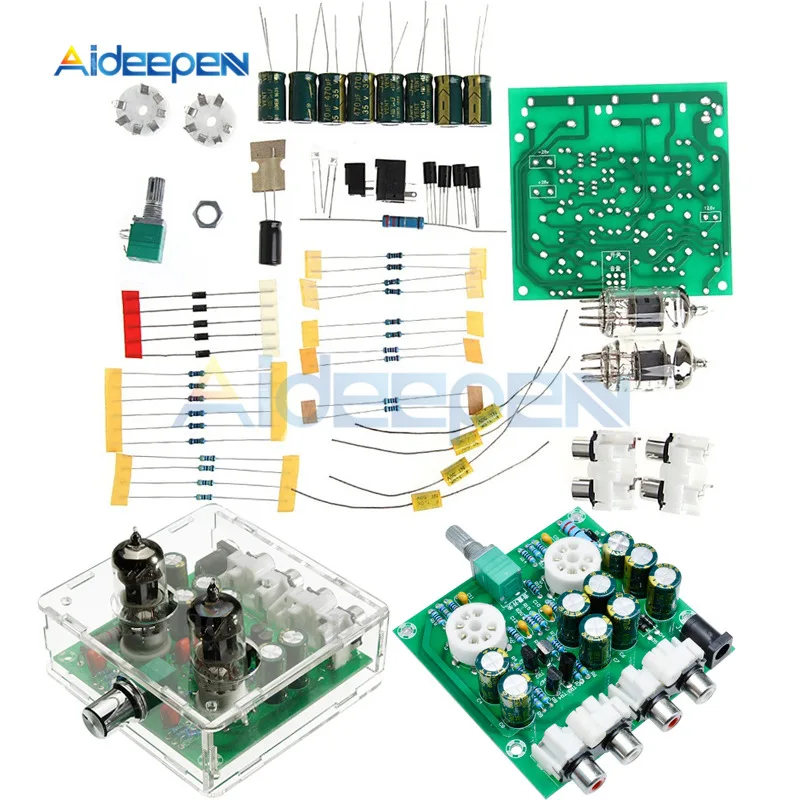 AC 12V 0.8A 6J2 Tube Amplifier DIY Kit AMP Pre-Amplifier Board Headphone Buffer Module Stereo Potentiometer 6J2 Case Replace 6J1