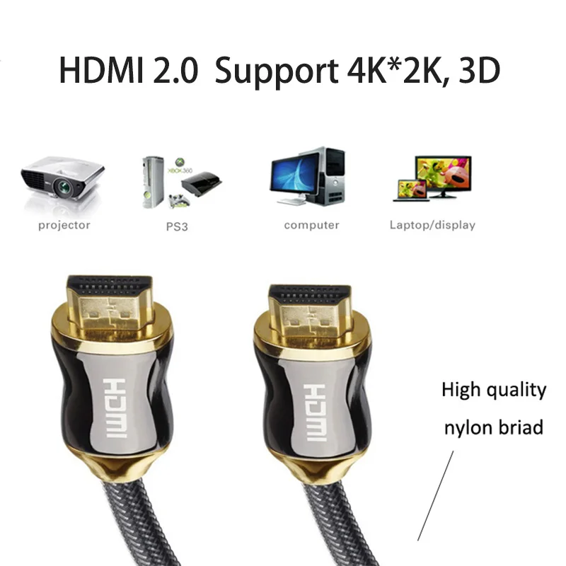 Горячая HDMI кабель HDMI-HDMI 2,0 4 К 3D 60FPS металла кабель для HD ТВ ЖК-дисплей ноутбука PS3 компьютерный кабель 1 м 1,5 м 2 м 3 м 5 м 10 м