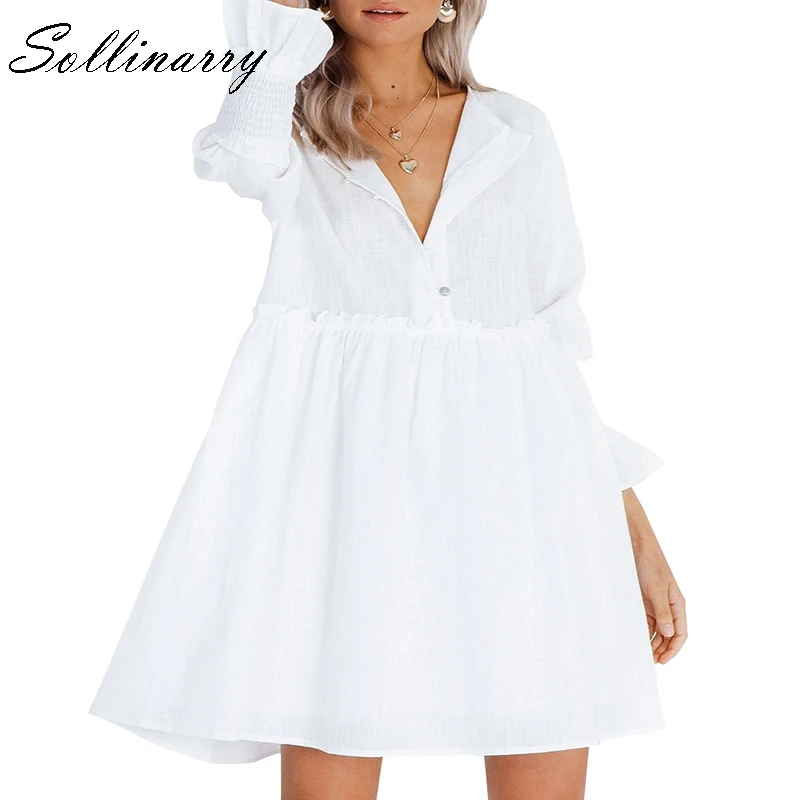 Sollinarry Короткие Свободные повседневные женские платья Vestido элегантные длинные