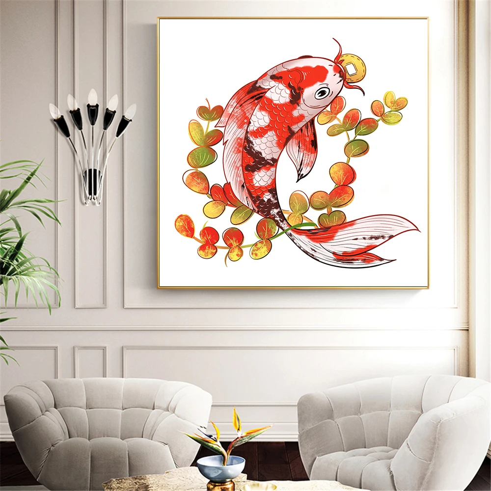 Современная печать китайский Koi Fish Lotus картина маслом холст постер настенное
