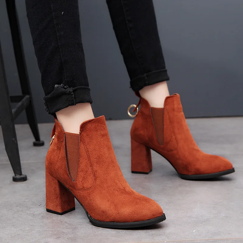 

autumn and winter boots and British fashion boots suede high-heeled shoes with non slip shoes all-match coarse fgb67