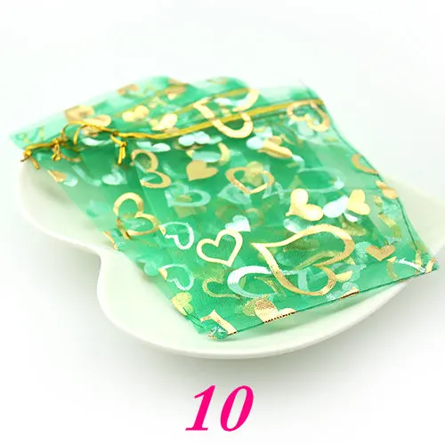 10 green 10*12 Сумка из органзы, 100 шт./лот, Подарочная сумка на Рождество, свадьбу, 10 цветов, упаковка для демонстрации ювелирных изделий - Цвет: 10 green