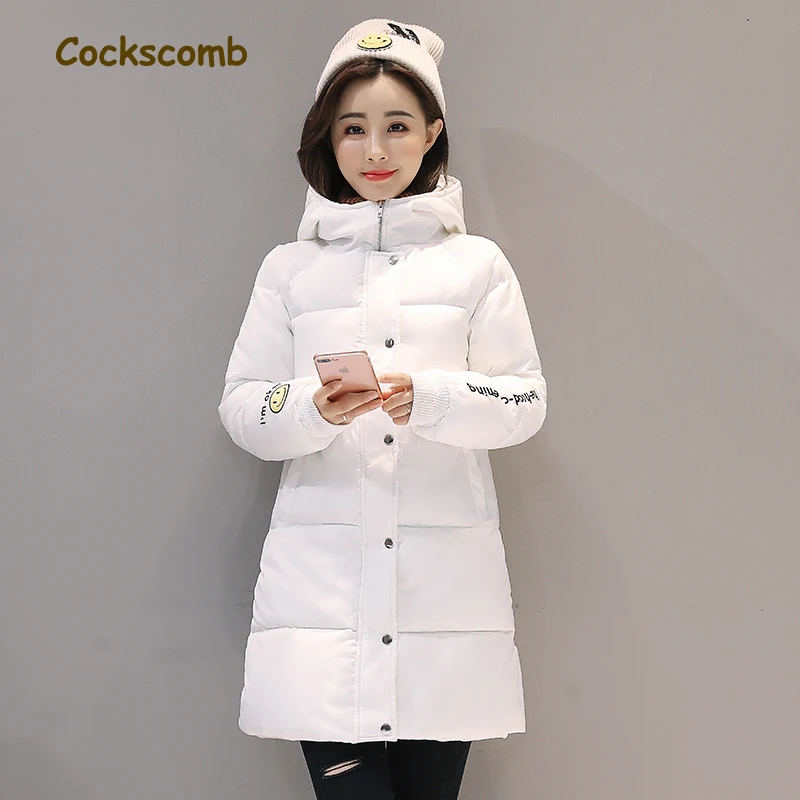 

Cockscomb Brand Letter Embroidery Winter Parkas Women Single Breasted Thickening Warm Cotton Wadded Coat Outerwear with Hood