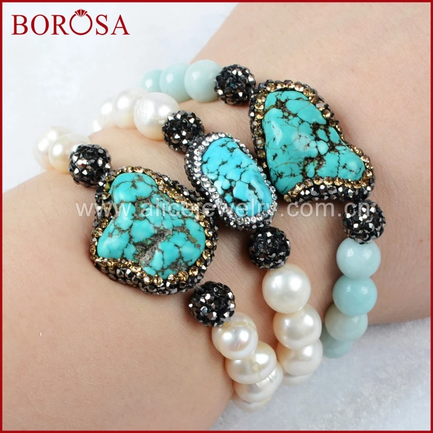 Эксклюзивные жемчужные браслеты BOROSA горячая Распродажа синий камень выложенный
