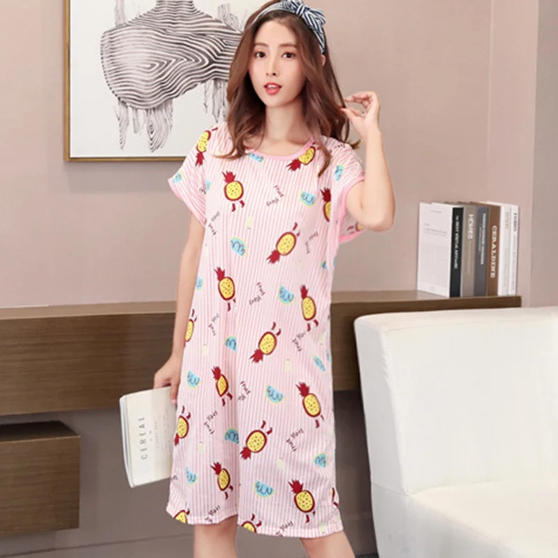 

Casual Nightwear Sleepshirts Shirt 2019 Milk Silk Nightgown Women Sweet Girl Cute Nightdress Sleepwear Summer Home Dress
