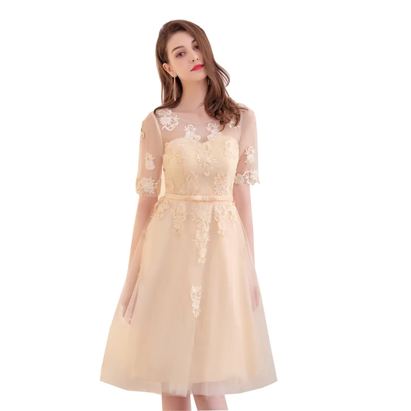FADISTEE Новое поступление элегантное вечернее платье для выпускного вечера Vestido de Festa с аппликацией на шнуровке платье с короткими рукавами
