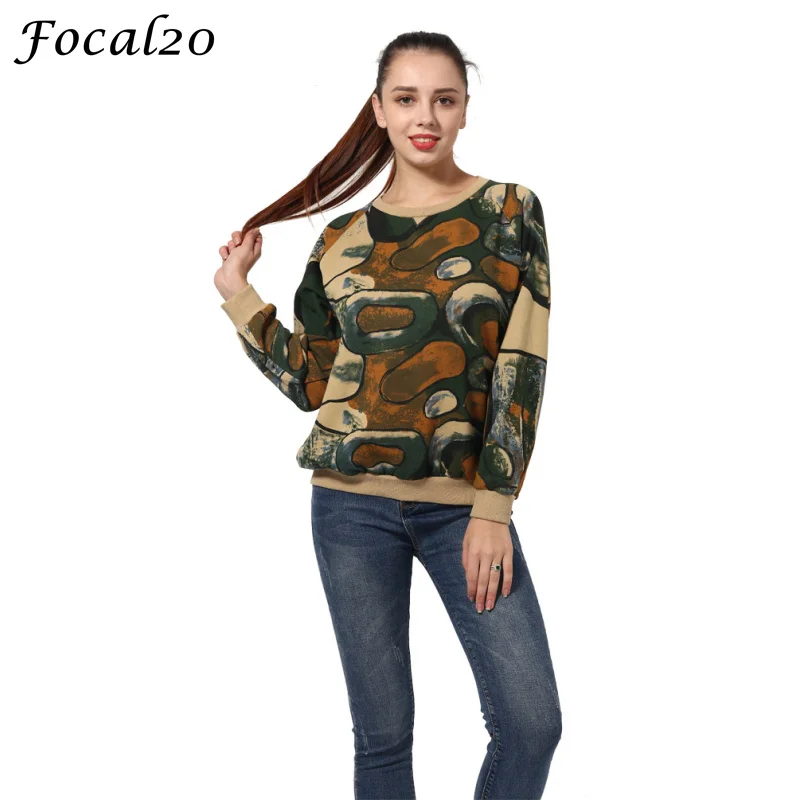 

Focal20 Harajuku Women Oversize Camouflage Sweatshirt Stones Pastel Print Long Sleeve Casual Loose Sweatshirt Pullover