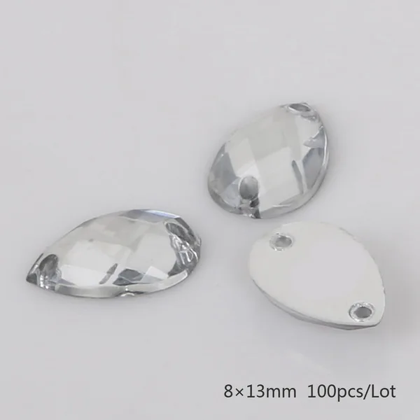 Transparent White 100 шт 8*13 мм плоские стразы для шитья лошадь; глаза; акрил бусины пришить стразы хрустальные камни для DIY украшения одежды - Цвет: Transparent White