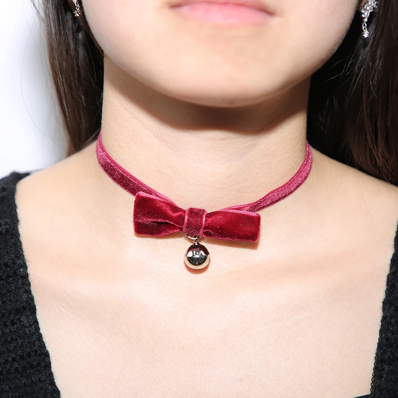 Fashion Bowknot Black Chokers Necklaces Gifts for Women Girls Bell Necklace Jewelry Chocker Bow collares harajuku Punk Wholesale | Украшения