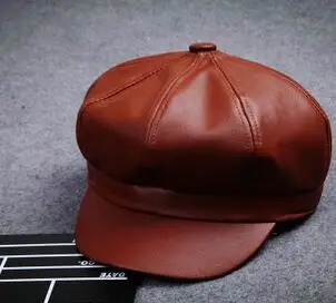 Модный крутой берет из искусственной кожи, шапка для мужчин и женщин, Gorras Planas, винтажная кожаная кепка, зимняя уличная теплая Кепка, Кепка - Цвет: dark brown