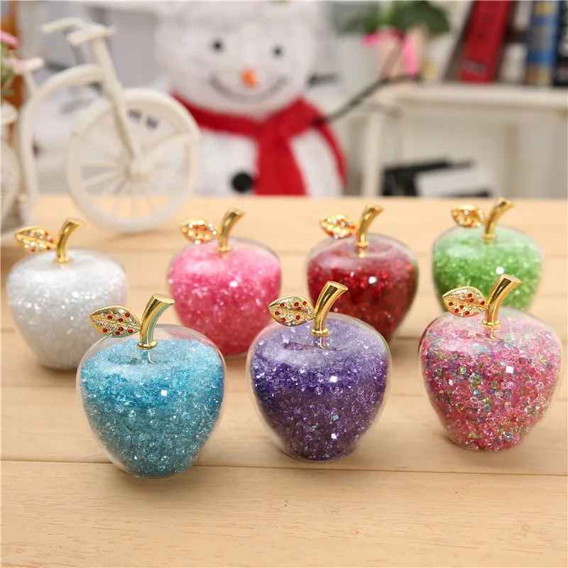 

Merry Christmas Rain stone Crystal Apple Gift Big Crystal Paperweight Decoration Glass Fruit 65mm Red Color Apple Craft