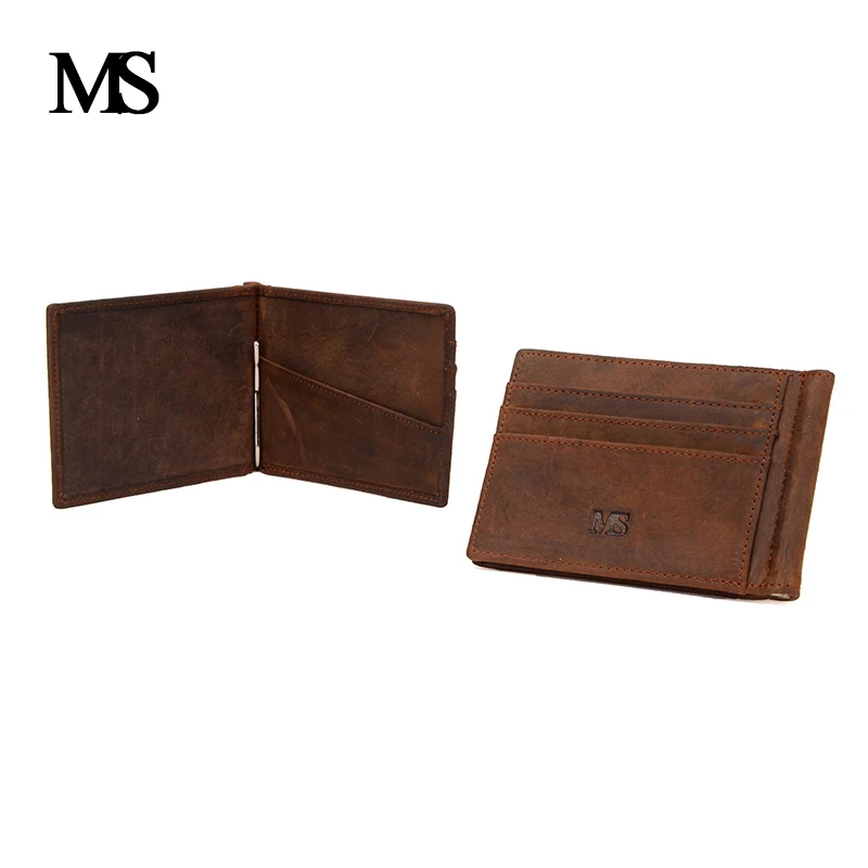 MS новинка тонкий бумажник мужской зажим для денег натуральная кожа 2 сложения