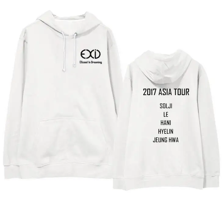 

Exid asia tour concert same all member name printing fleece/thin hoodies for kpop fans unisex loose pullover sweatshirt