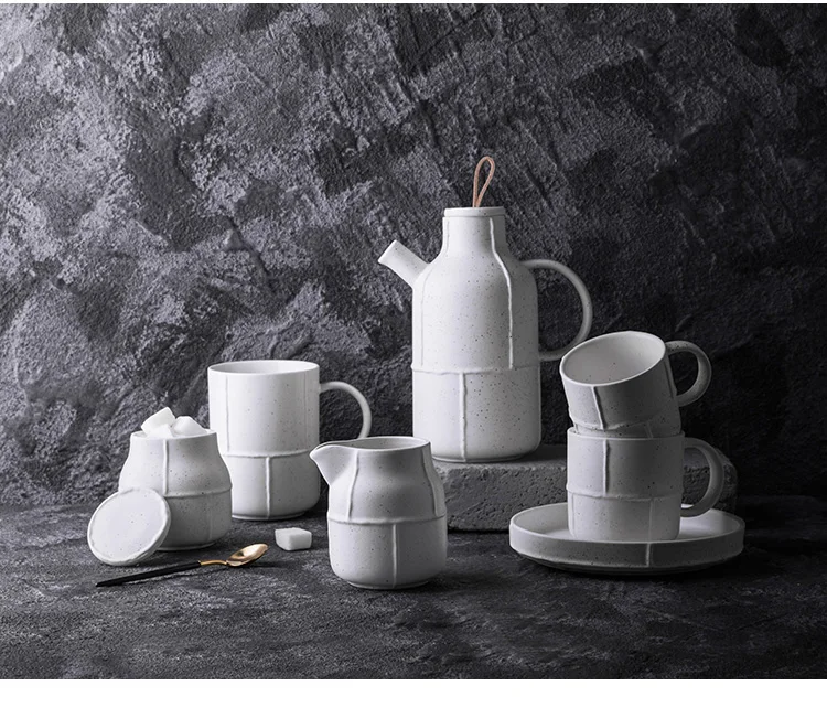 Simple ceramic teapot cold water bottle retro white set coffee afternoon tea cup mug milk can sugar bowl mx6221104