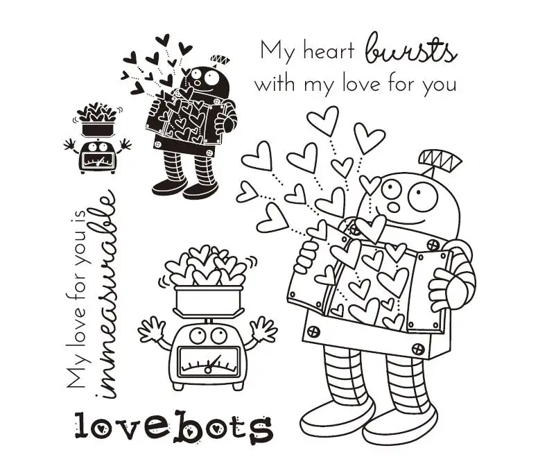 Прозрачные силиконовые штампы Love robot для скрапбукинга сделай сам/изготовления