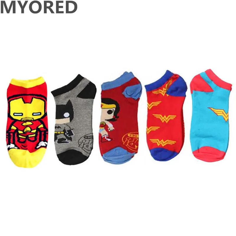 MYORED/10 шт. = 5 пар = 1 партия, Супермен, Бэтмен, супергерои невидимые летние носки, хлопковые мужские короткие носки унисекс