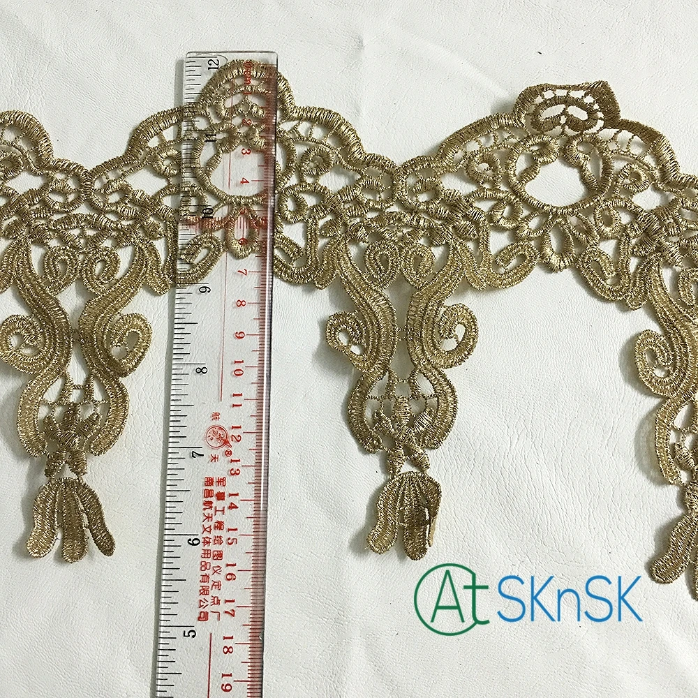 

Newest lace100 yard/lot 13cm width DIY lady lace trim african guipure gold flower embroidered nigerian lace ribbon DHL