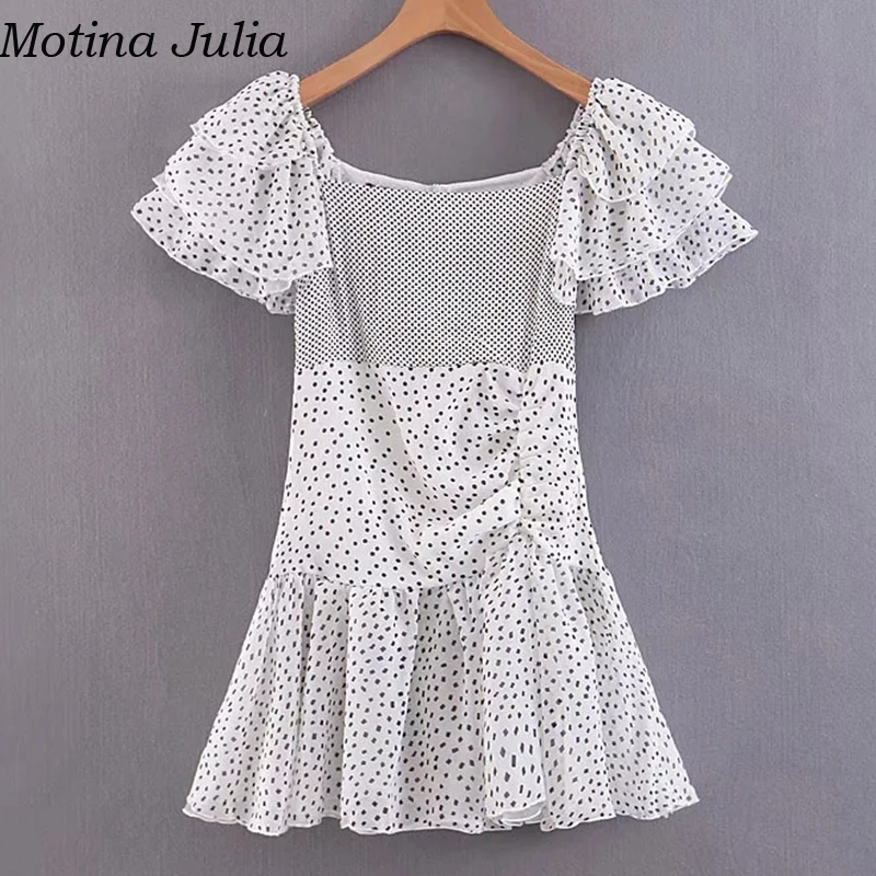 Motina Julia сексуальное платье в горошек с оборками женское элегантное Короткое мини