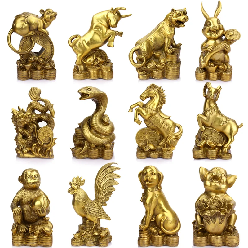 

decoration dog pig craftwork horse sheep Rooster monkey statue Home brass twelve Chinese zodiac of pure copper belongs