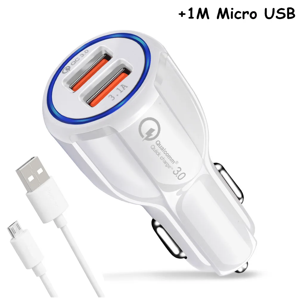 Micro USB White QC Quick Charge 3,0 двойной автомобильный адаптер зарядного устройства Автомобильное зарядное устройство для мобильного телефона для Xiaomi samsung iPhone X 8 7 4 5 6 быстрое зарядное устройство для телефона - Тип штекера: Micro USB White