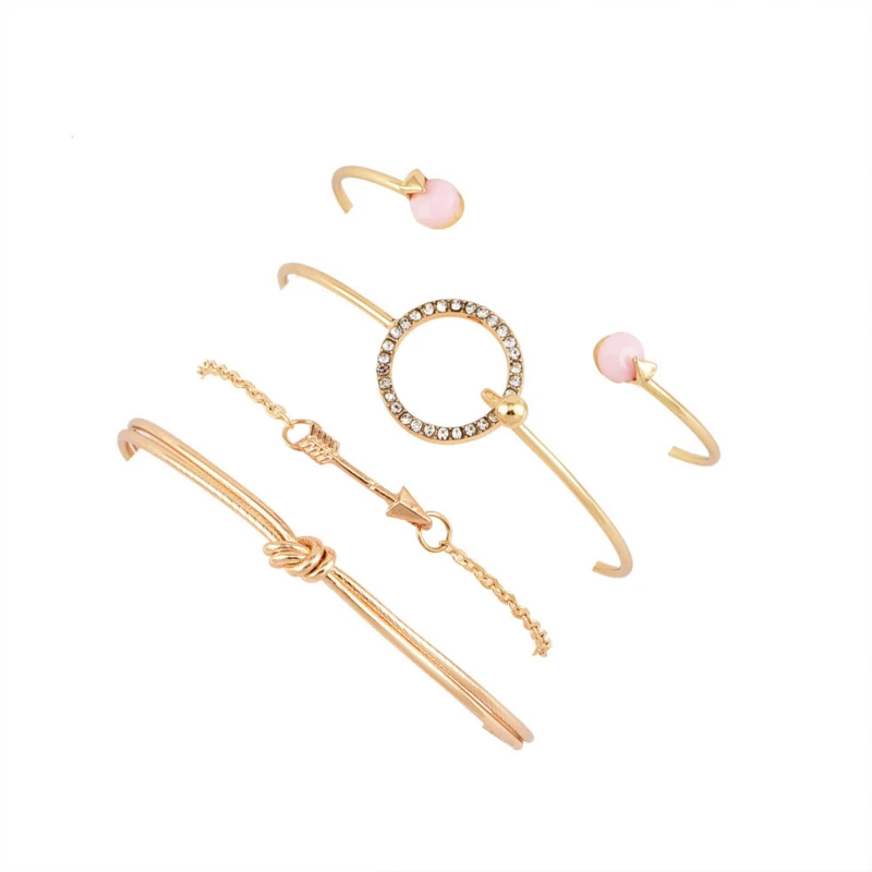 New Fashion Popular Double Knot Arrow Round Crystal Opening Bracelet Combination Set Female Accessories | Украшения и аксессуары