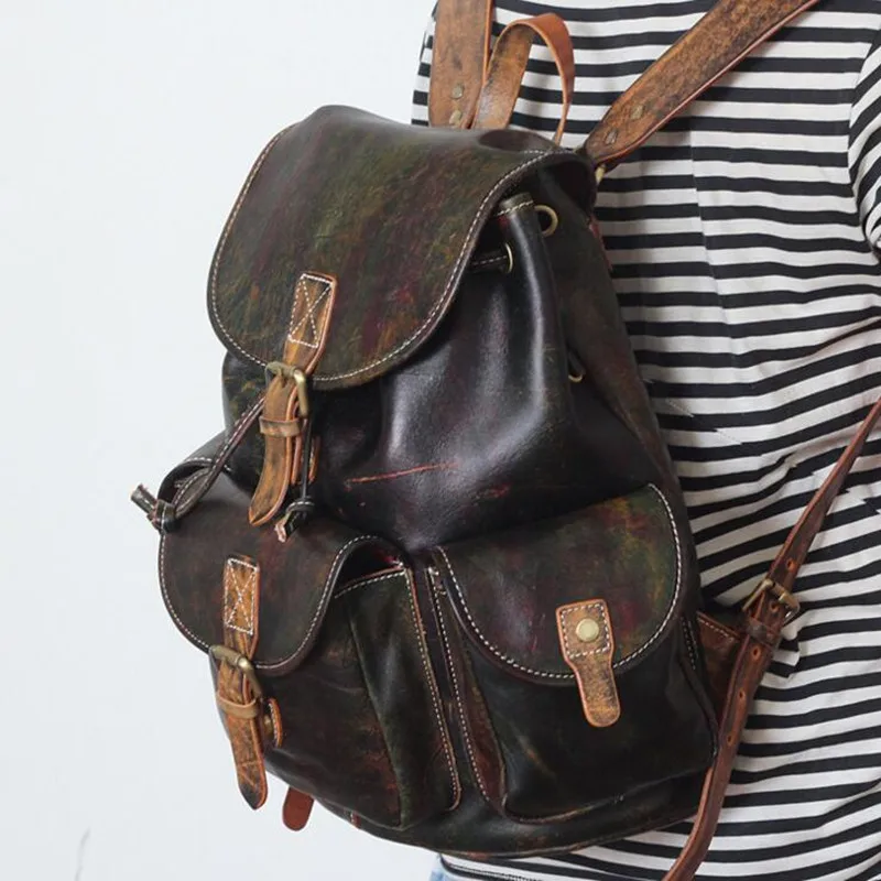 Рюкзак унисекс из 100% натуральной кожи с растительным дублением школьный рюкзак