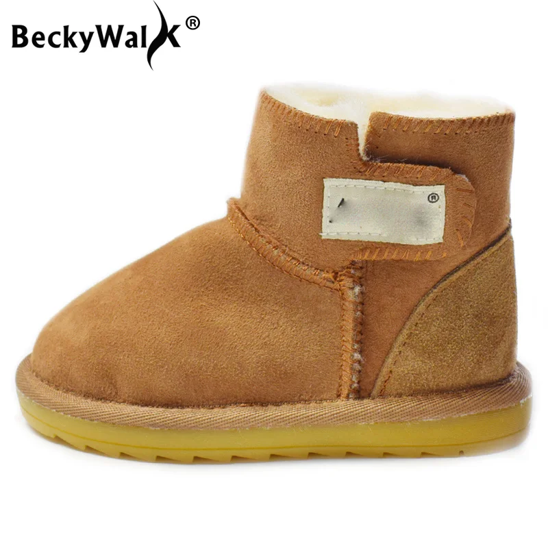 BeckyWalk/зимние ботинки для малышей нескользящие теплые из натуральной кожи на меху