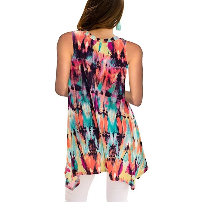 Женские рубашки летние блузки 2018 Женская Туника без рукавов топы с асимметричным