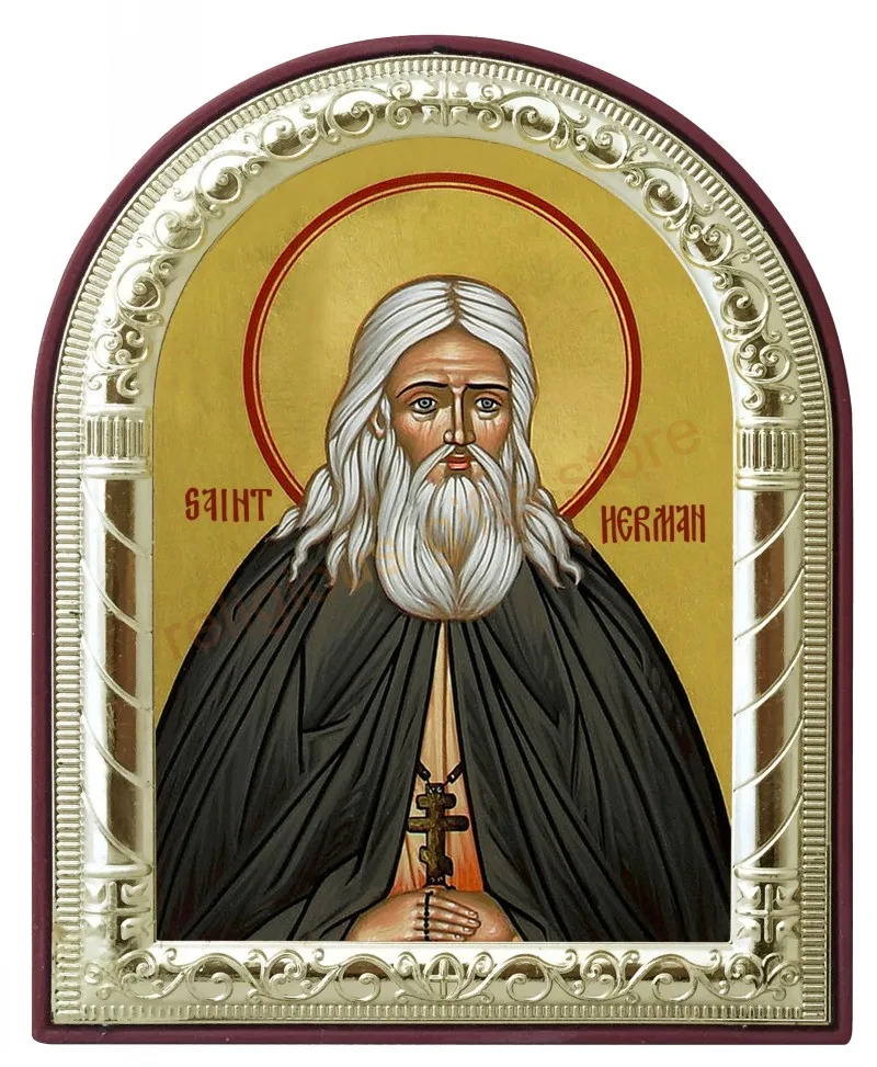 byzantine art catholic pictures of saint Herman Alaska silver metal Gilded the plastic frame home decor christian gifts | Дом и сад