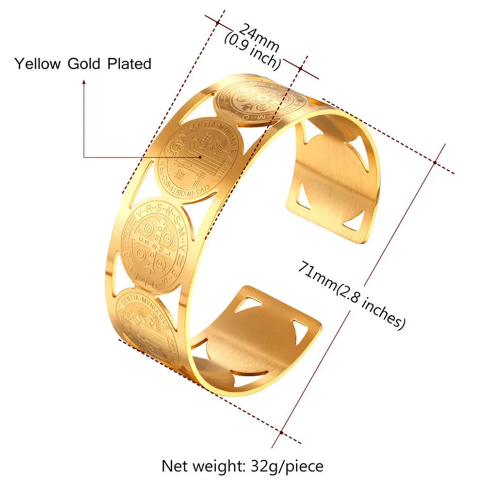Старинные антикварные орден Святого Бенедикта Широкий Браслет манжета с крестом