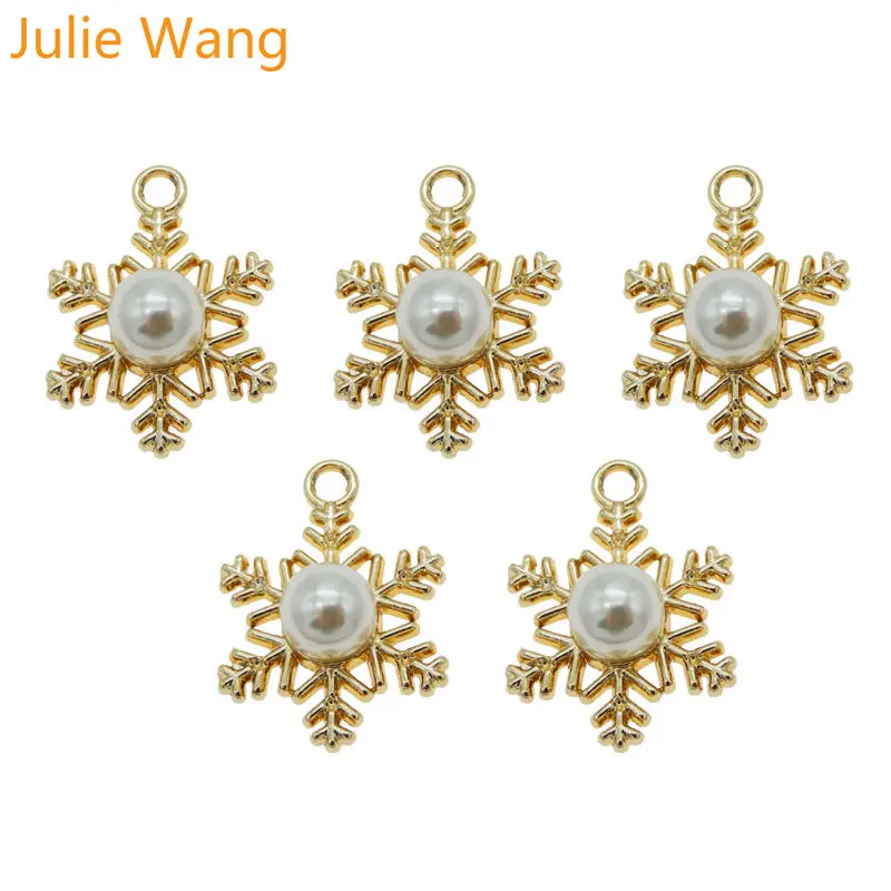 Julie Wang 8 шт. сплав Золотые снежинки CCB жемчужные подвески для ожерелье с кулоном