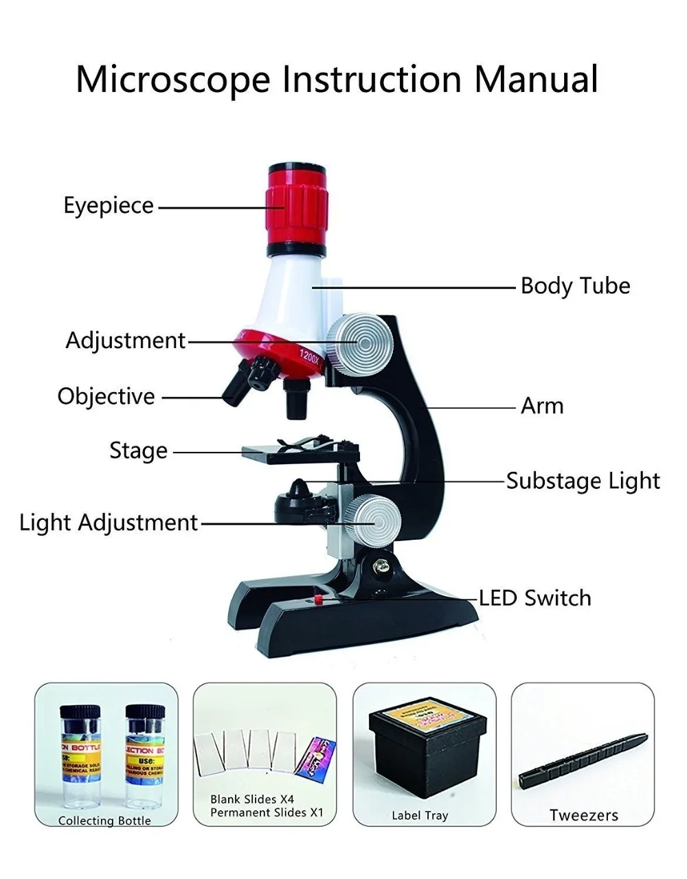 AmScope 100X 1200X светодиодный детский Начинающий микроскоп игрушка набор + Горки