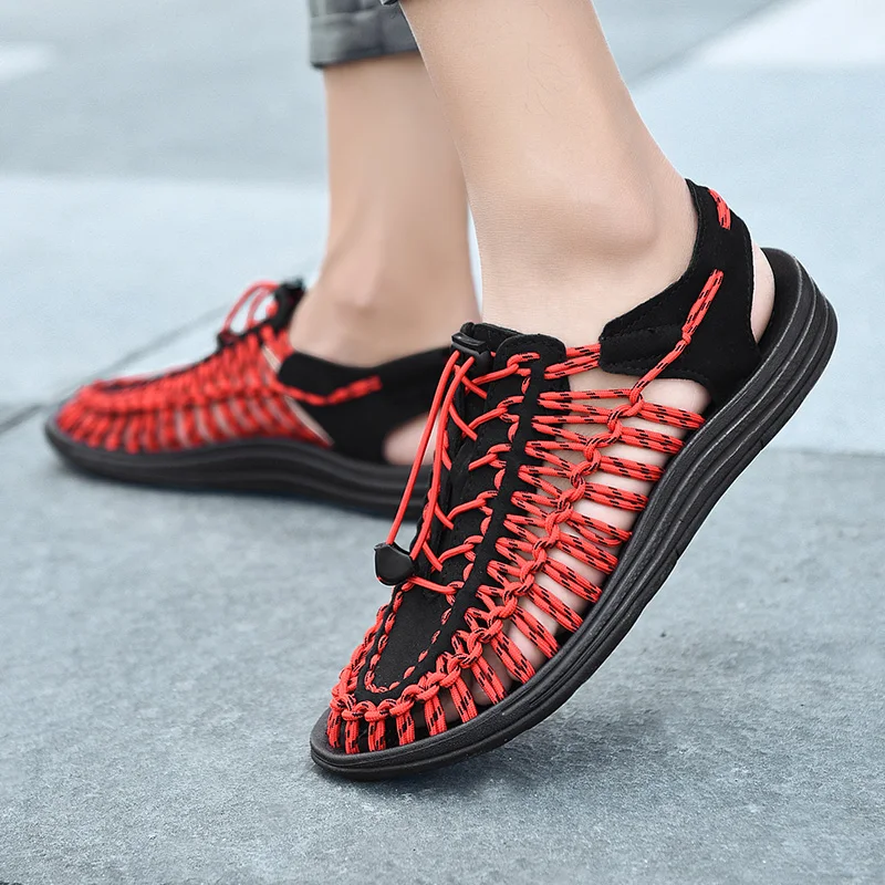 Summer Shoes For Man Breathable Mens Black Red Sandals Elastic Band Casual Male Comfortable Walking Men | Обувь
