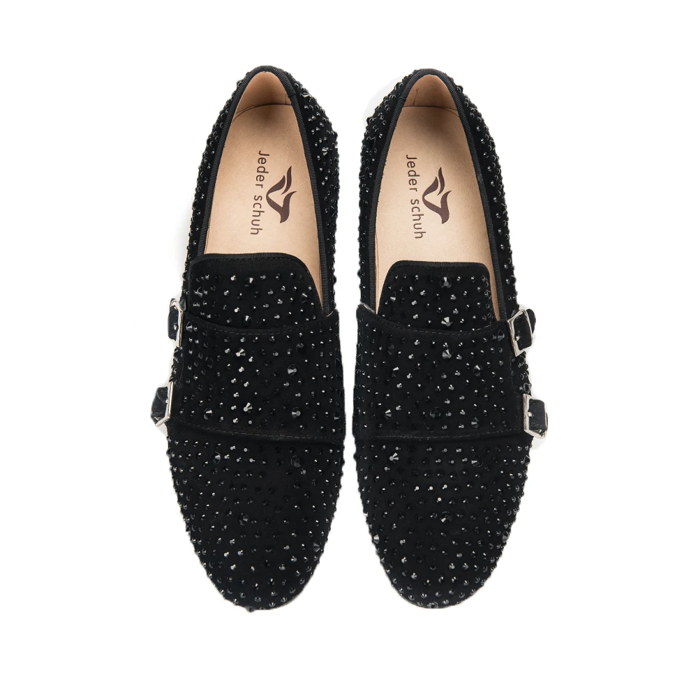 Men shoes men loafers with black rhinestone and hasp wedding party casual somking slippers big size flats | Обувь