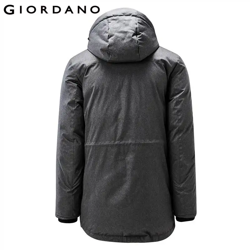 Giordano мужской зимний пуховик средней длины с капюшоном набивка из натурального