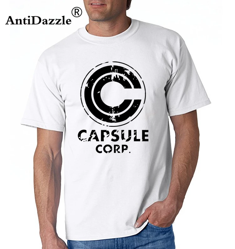 Для мужчин лето мультфильм Топы Capsule corp принтом и короткий рукав О образным