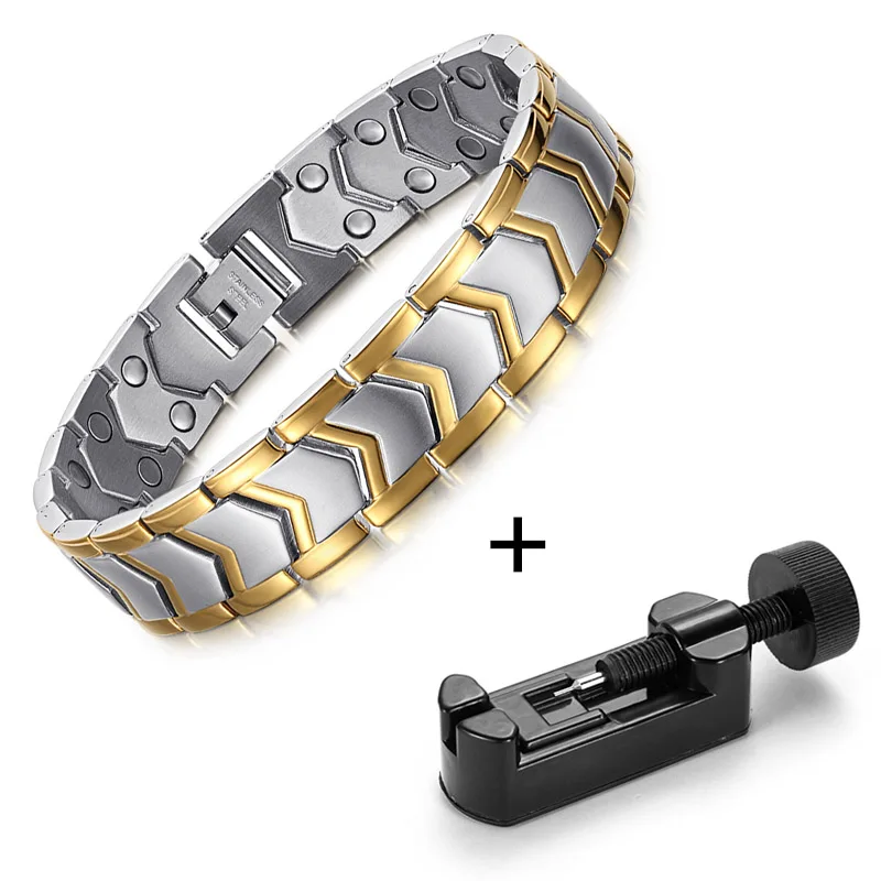 bracelet with adjust Welmag полированный Мужской Магнитный браслет из нержавеющей стали для мужчин здоровье браслет с двойным рядом и браслет для шарма - Окраска металла: bracelet with adjust