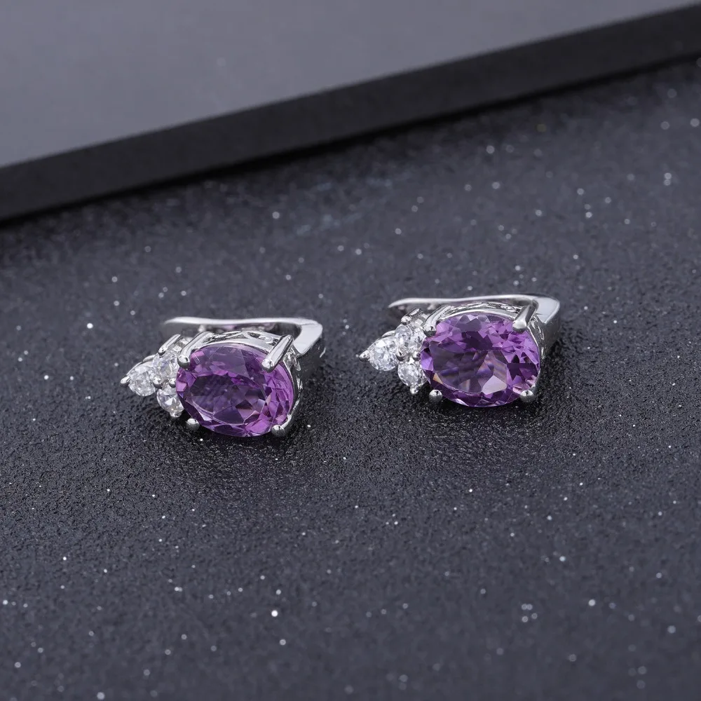 Женские серьги-пусеты GEM'S из серебра 925 пробы с натуральным аметистом 5 21 карат