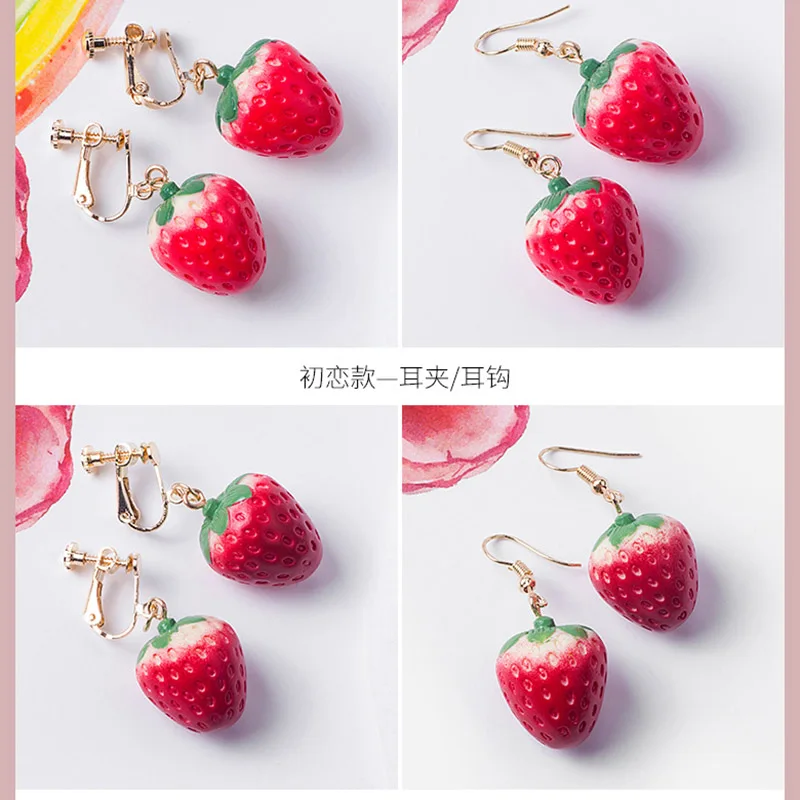 Женские серьги в виде клубники корейский стиль 2019|Серьги-клипсы| |
