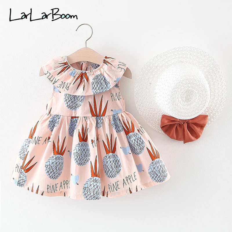 LarLarBoom Baby Girl Dress 2019 New Summer Sleeveless Pineapple Print Kids Dresses with Hat Cute Children's Princess | Детская