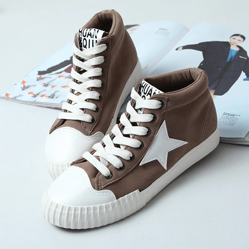 Мода зима замши высокого верха обуви холст женщины плоские обувь повседневная