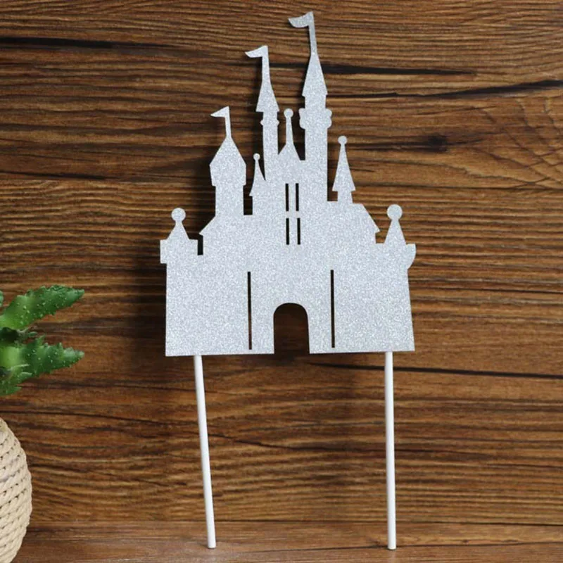sliver castle 10pcs Q posket Белоснежка Принцесса фигура Белль Блестящий золотистый Серебристый счастливые топперы для торта на день рождения Дети День Рождения Декор поставки - Цвет: sliver castle 10pcs