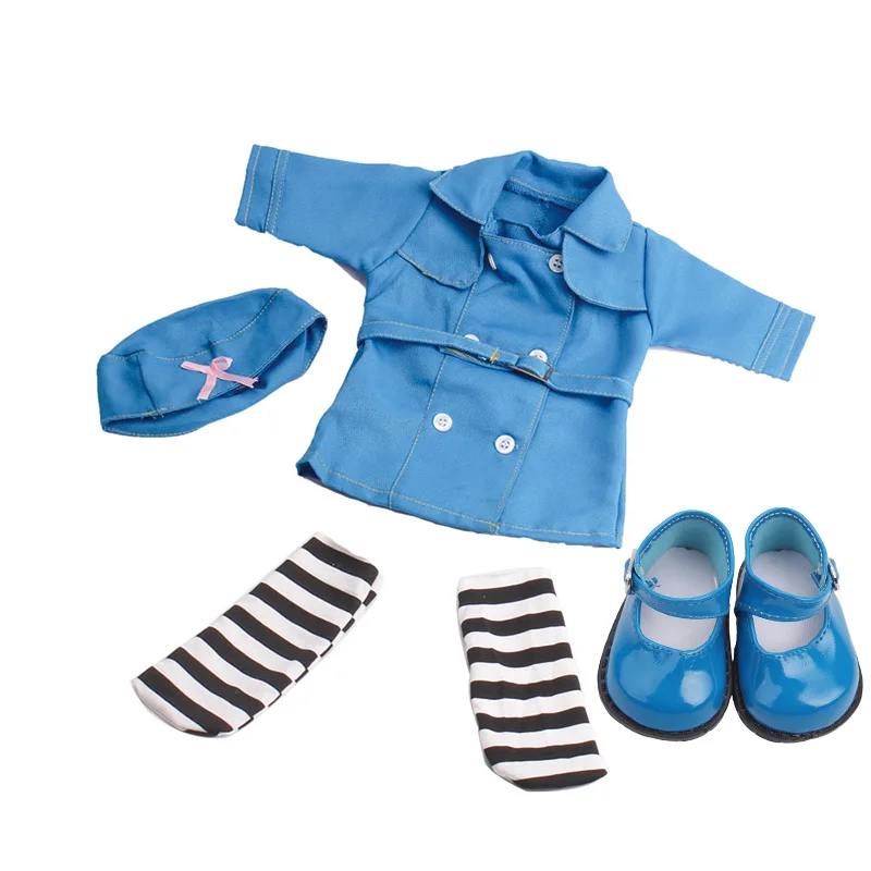 Blue 18 дюймовая кукольная одежда для девочек, розовый свитер, повседневный костюм с обувью, американское платье для новорожденных, детские игрушки, подходят для 43 см, детские куклы c46 - Цвет: Blue