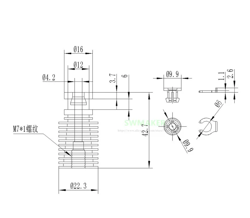 V6 Боуден экструдер цельнометаллический HotEnd встроенный муфта f/ Titan Aero Bdtech Prusa I3 MK3