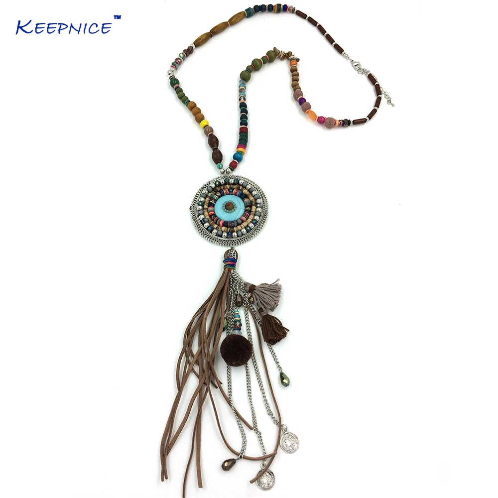Новое богемное длинное ожерелье Boho цветные бусы цепочка кожаные ожерелья с