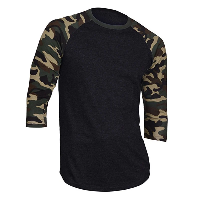 Men's Casual 3/4 Sleeve Baseball Tshirt Raglan Jersey Shirt Camo Printing Loose Tops Short | Мужская одежда