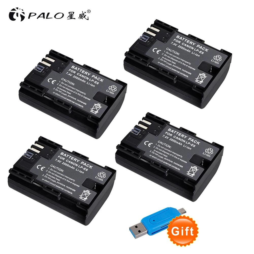 

PALO 4PCS 2000mAh Li-ion LP-E6 LP E6 LP-E6N Camera Digital Battery For Canon EOS 5DS 5D Mark II Mark III 6D 7D 80D DSLR EOS 5DSR