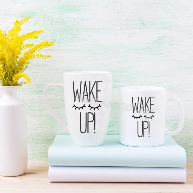 Сонные глаза фарфоровая кружка чашка Стикеры Wake Up с ресницами Кофе наклейки