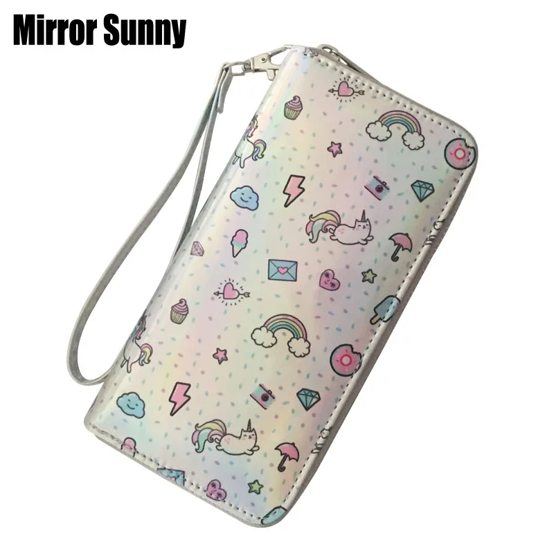 Блестящий кошелек из искусственной кожи на молнии для женщин печатный браслет с